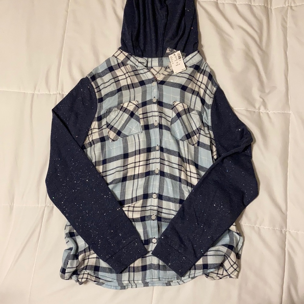Justice Glittery Plaid Flannel Lightweight Hoodie